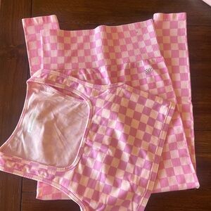 Pink Checkered Tank Top and Leggings Set